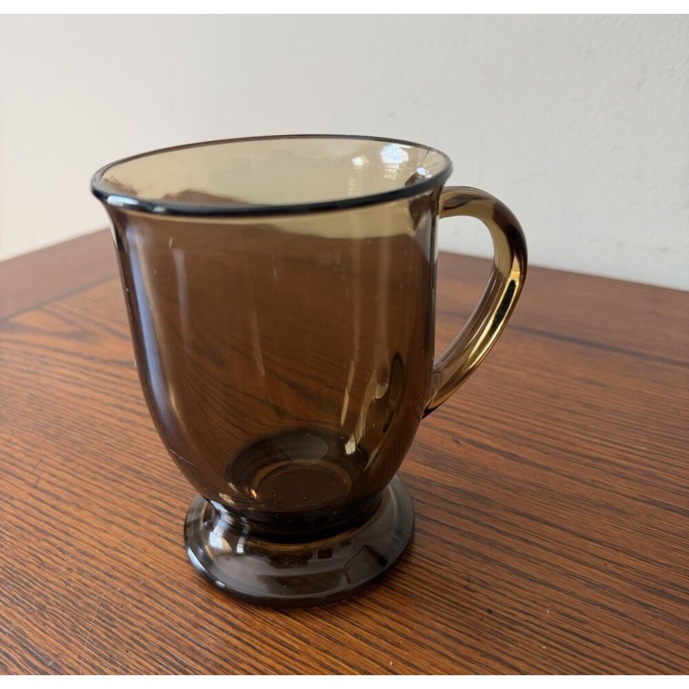 Vintage Anchor Hocking Mug Smoke Brown Amber Glass Coffee Tea Pedestal 16 oz
